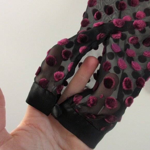 Club Monaco Velvet Burnout Top Women S Black Purple Dots Silk Rayon Sheer 118 - Picture 10 of 13